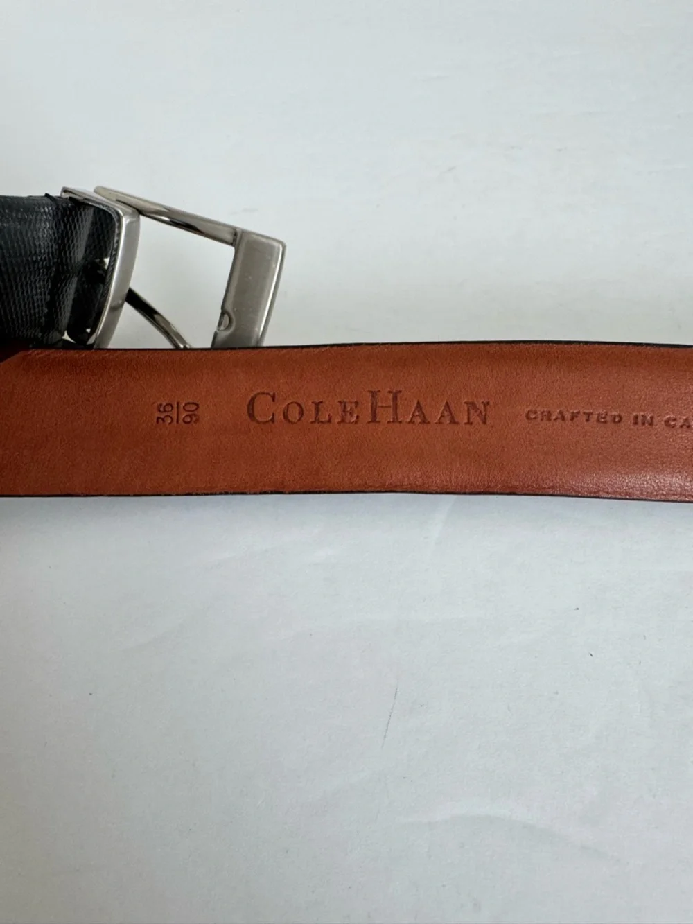 Cole Haan Leather Textured Belt black with silver buckle size 36